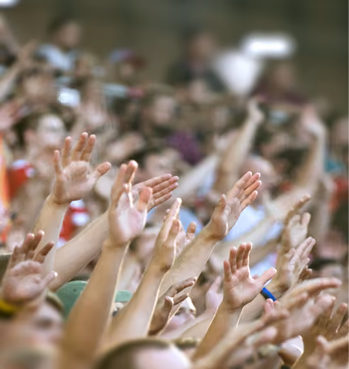College sports fans cheering in a stadium